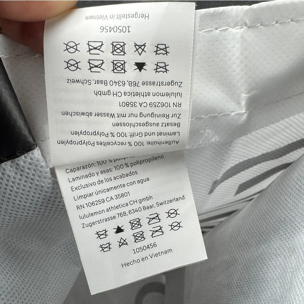 Lululemon Reusable Tote Bag Black White Logo‎ Large Shopping Gym Shopper Snap